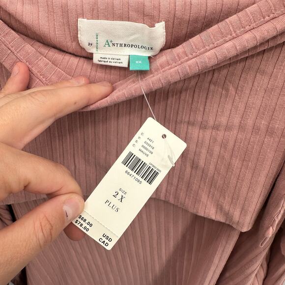 ANTHROPOLOGIE NWT A+ Ribbed Knit Off The Shoulder Top Mauve Pink Sweater // 2X - Picture 6 of 11